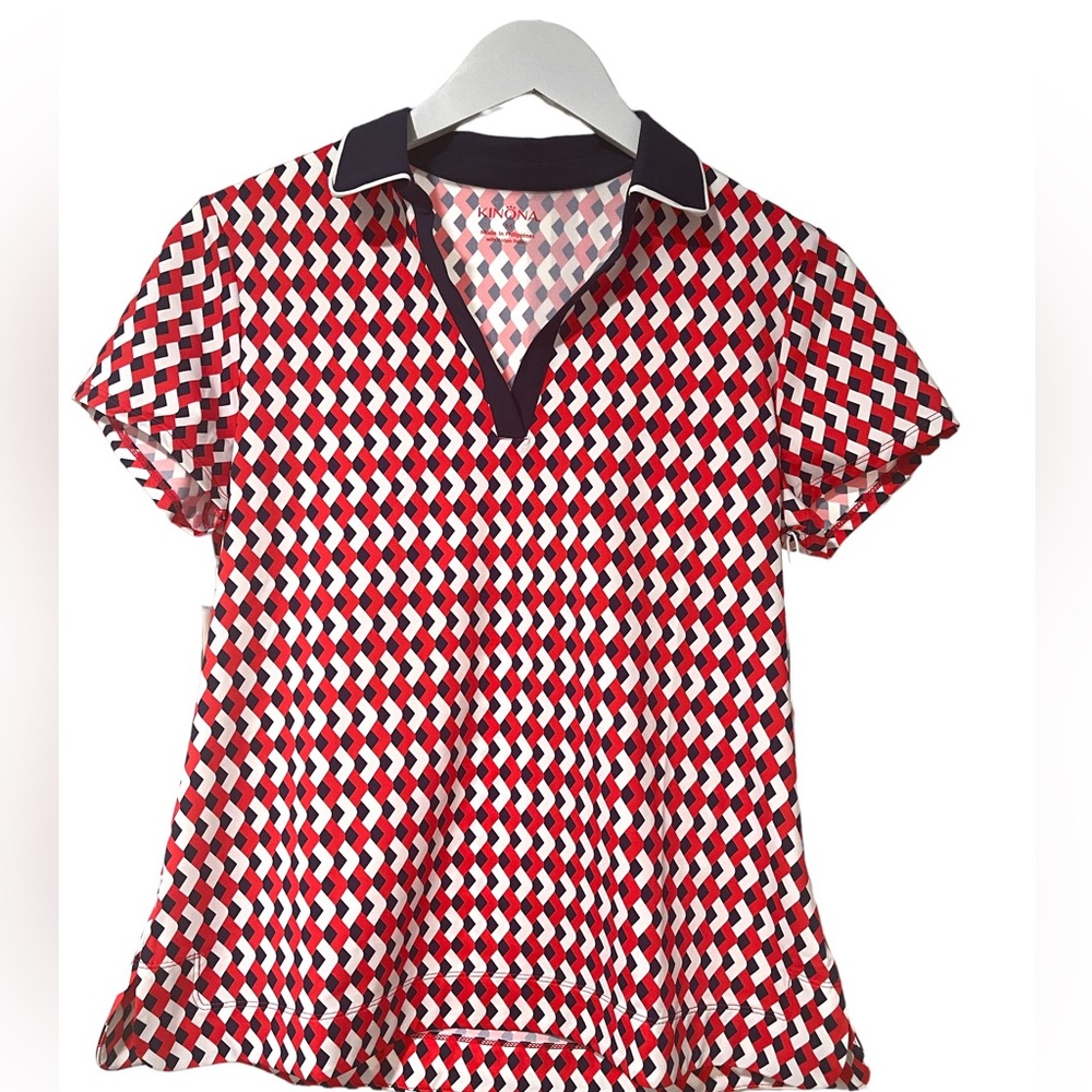 Kinona Kinona Classic and Fantastic Shortsleeved polo Golf Top - Chevron Red NWT